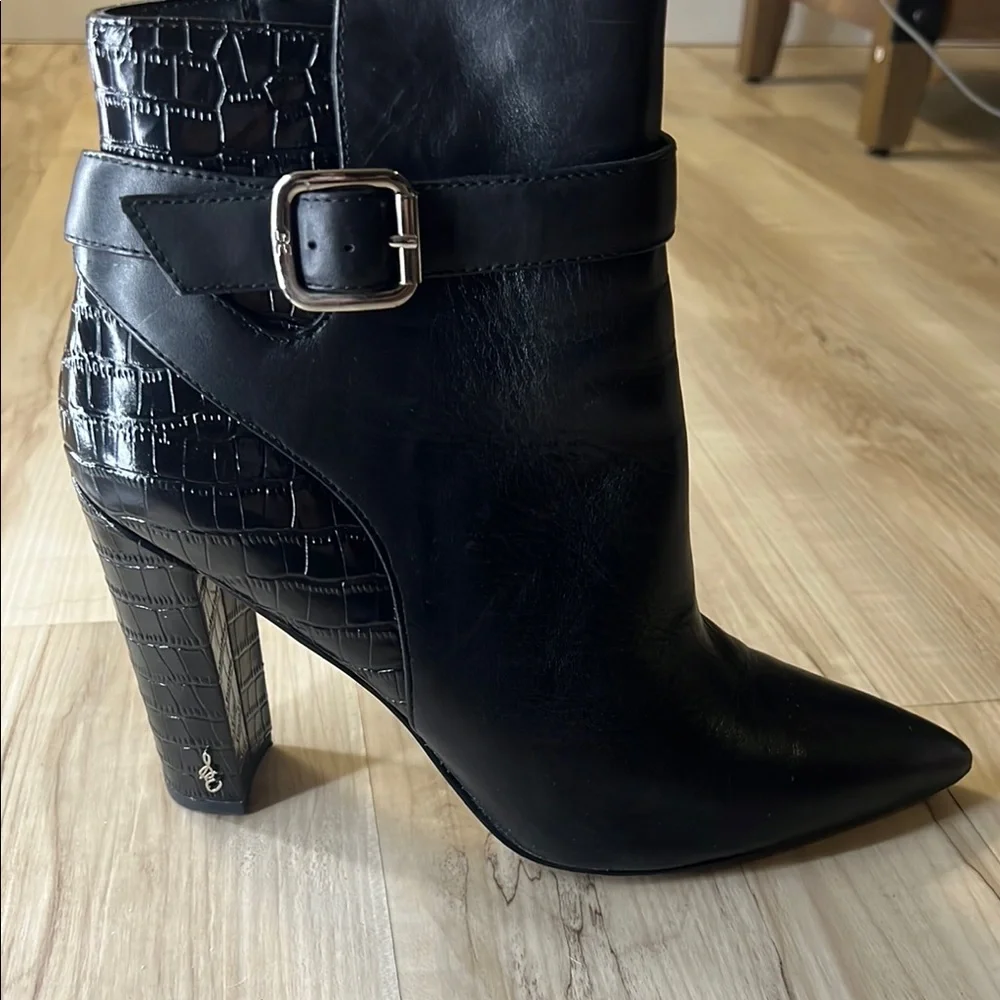 Sam Edelman Black Croc-Embossed Ankle Boots - Picture 3 of 10